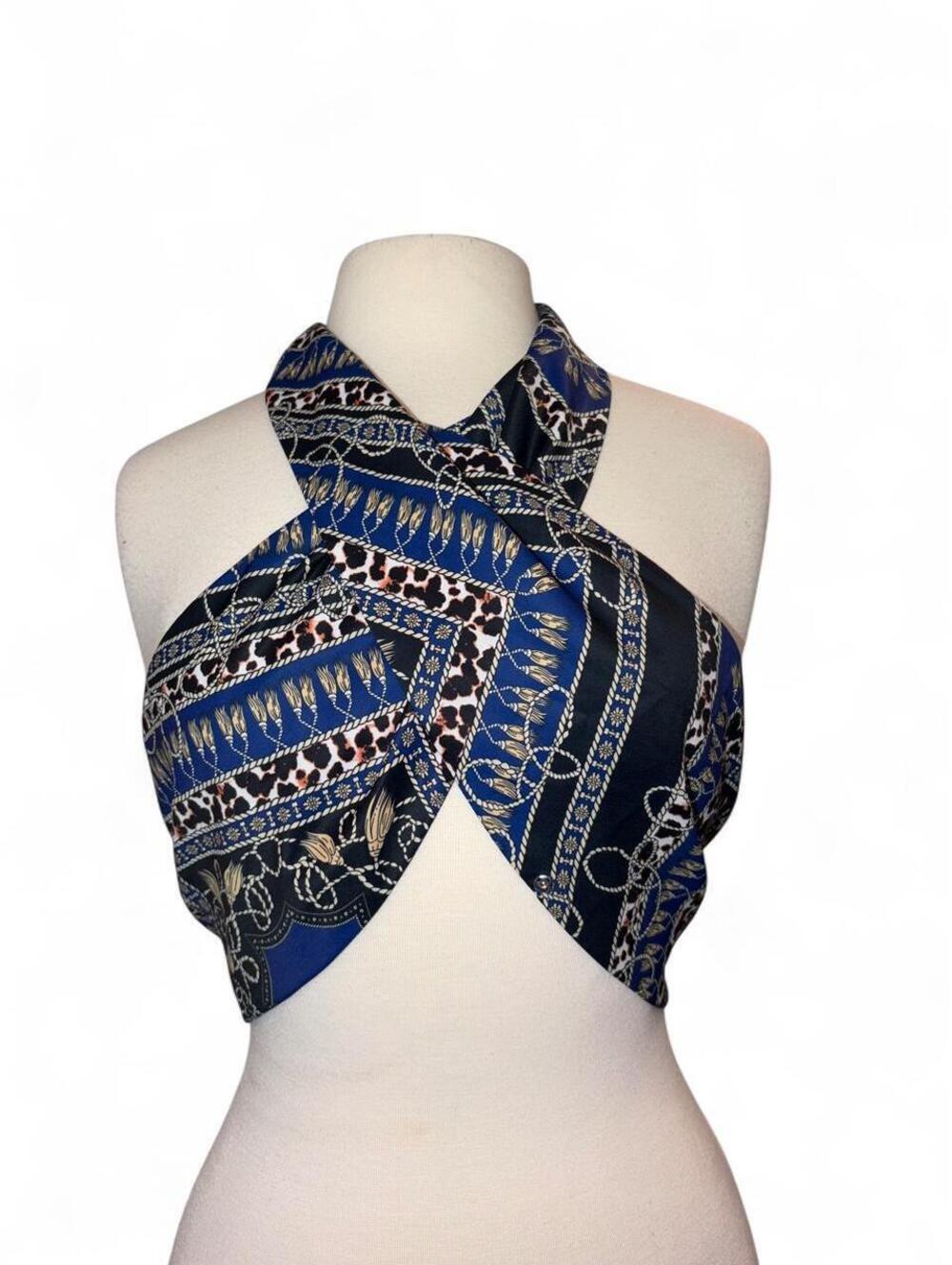 Superdown Alondra Halter Wrap Top in Blue